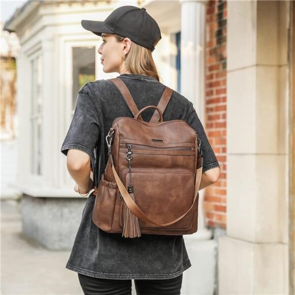 Handbags - Vegan Leather Shoulder Bags with Tassel Brown